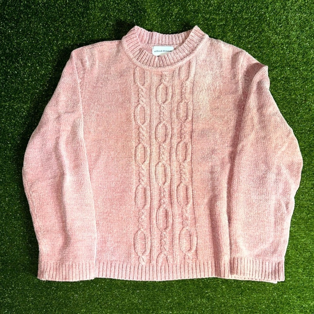 Alfred Dunner Pink Chenille Cable Knit Sweater Womens XL Crew Neck Long Sleeve